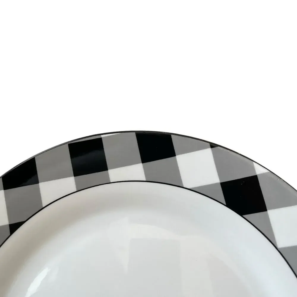 Godinger Black White Checkered Gingham Porcelain Dinner Plates 10.5